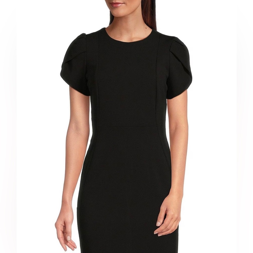 Calvin Klein Black Midi Dress with Tulip Sleeves